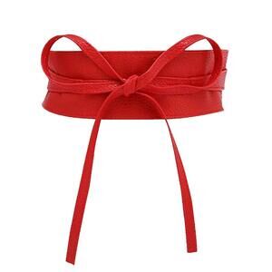 Fashion Women Faux Leather Bow Tie Waistband Elastic Stretch Waist 1545